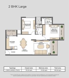 the floor plan for two blkk large, with 2 beds and 1 bathrooms