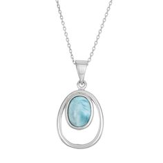 "Accessorize your ensemble with endless beauty wearing this genuine larimar double oval necklace. Comes in a gift box.PENDANT DETAILS Pendant length: 1.29 in. Chain length: 18 in. Clasp: spring-ring Metal: rhodium-plated sterling silver STONE DETAILS Stone type: genuine larimar Center stone size: 9 mm x 7 mm Shape: oval  Size: 18"". Color: Blue. Gender: female. Age Group: adult." Blue Stone Pendant, Blue Opal Necklace, Wire Jewelry Patterns, Silver Turquoise Jewelry, Oval Necklace, Indian Jewellery Design Earrings, Metalsmithing Jewelry, Jewelry Design Earrings, Silver Jewelry Handmade