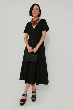 Black Kate Maxi Dress Jw Outfits, Nyc Work, Tuckernuck Dress, Bright Earrings, La Summer, Button Down Maxi Dress, Smart Casual Dress, Kate Dress, Space Cowboy