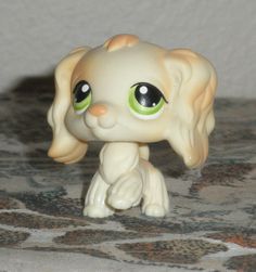 a small toy dog with green eyes sitting on a bed