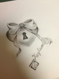 a drawing of a bow with a key on it