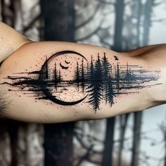 Innovative Bicep Tattoo Tattoo Layouts Outdoors Tattoo Ideas, Mechanic Tattoo For Men, Nature Tattoos For Women, Mountain Range Tattoo, Moutain Tattoos, Mountain Tattoo Simple, Wilderness Tattoo, Globe Tattoos, Lantern Tattoo