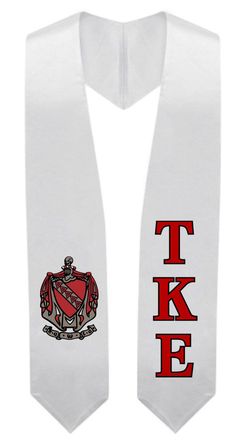 a white scarf with the words take on it and a red crest in black letters