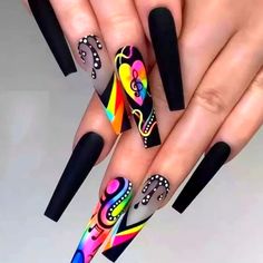 Press On Nails, Cute Nails, Acrylic Nails Multicolored Nails, Nail Tip Designs, Nagellack Trends, Nails Matte, Colorful Nail Art, Colorful Nail, Nagel Tips, Dope Nail Designs, Nail Swag