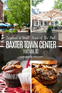 a collage of photos with the words baxter town center for mill's coffee