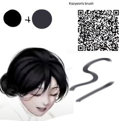 a person with black hair and some qr code