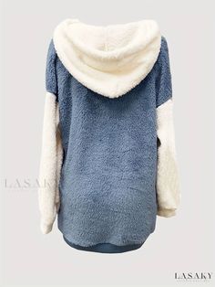 Lasaky - Chic Color Block Fuzzy Hooded Jacket - Stylish Long Sleeve Zip-Up Outerwear for Women Long Sleeve Outerwear With Drawstring Hood, Long Sleeve Hooded Jacket For Cold Weather, Casual Hooded Jacket With Fleece Lining, Winter Long Sleeve Tops With Adjustable Hood, Cozy Winter Hooded Jacket With Adjustable Hood, Casual Fleece Jacket For Winter Loungewear, Casual Long Sleeve Fleece Jacket With Adjustable Hood, White Fleece-lined Hooded Jacket, Winter Loungewear Hooded Jacket With Fleece Lining