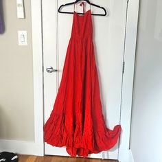 New With Tags.. Beautiful For Summer Red Cotton Maxi Dress For Summer, Red Maxi Sundress For Day Out, Red Flowy Summer Maxi Dress, Red Flowy Cotton Maxi Dress, Flowy Red Summer Maxi Dress, Flowy Red Cotton Maxi Dress, Casual Red Sundress For Summer, Red Cotton Maxi Sundress, Red Halter Neck Maxi Dress For Spring