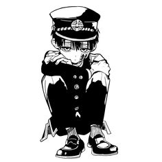 a black and white drawing of a person sitting on the ground wearing a police uniform