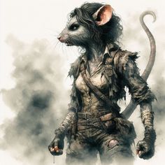 an illustration of a rat holding a knife in its hand and standing on the ground