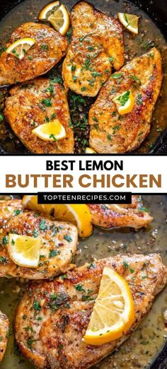 the best lemon butter chicken recipe in a skillet