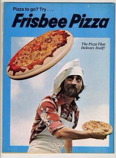 a man holding a pizza on top of a magazine cover