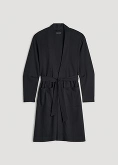 Lounge Like a Pro in Our Tall Men's Robe Extra-Long Comfort, Designed Just for You Wrap yourself in the ultimate comfort with our Waffle-Knit Lounge Robe. This tall robe’s longer length ensures full coverage while the contrast binding and patch pocket add a touch of luxury. Its relaxed fit allows for easy layering over pajamas or after a shower. Enjoy lazy Sunday mornings or cozy evenings in with an extra-long men's robe that finally fits just right.• Patch pocket for your essentials• Contrast b Black Knit Outerwear For Loungewear, Relaxed Fit Black Knit Cardigan, Black Relaxed Fit Knit Cardigan, Black Knit Cardigan With Relaxed Fit, Black Cozy Relaxed Fit Cardigan, Cozy Black Relaxed Fit Cardigan, Black Cozy Cardigan With Relaxed Fit, Black Relaxed Fit Knit Outerwear, Black Knit Relaxed Fit Outerwear