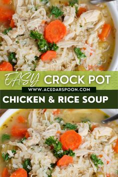 chicken and rice soup in a white bowl