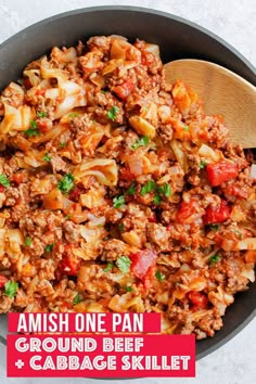 a pan filled with ground beef and cabbage skillet