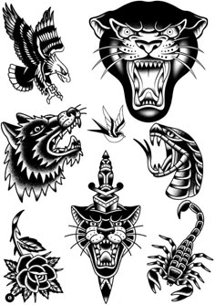 black and white tattoos with different designs on them