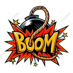 the word boom with a bomb in it and stars around it - miscellaneous objects illustrations