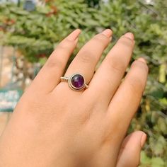 Handmade Amethyst silver ring   , you can wear this ring as a party wear ring .. Title - Amethyst silver ring  Stone color - purple Stone shape - round Material - Sterling silver 925 Note - We use natural gemstones, so color shade may be little bit different .. we are giving you best quality rings on best price .. contact us for more quantity Handmade Sterling Silver Birthstone Ring, Silver Amethyst Ring For Promise, Silver Amethyst Round Promise Ring, Sterling Silver Solitaire Amethyst Ring, Sterling Silver Amethyst Birthstone Ring, Spiritual Style Stackable Rings With Natural Stones, Spiritual Sterling Silver Round Birthstone Ring, Sterling Silver Crystal Ring With Gemstone, Bohemian Crystal Ring With Stone Setting