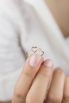 Rose Gold Heart Ring, Double Heart Ring, Frame Ring, Ring Rosegold, Gold Heart Ring, Gold Rings Fashion, Gold Ring Designs, Gold Rings Jewelry