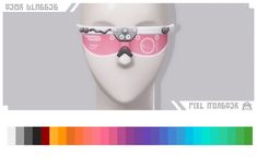 a white mannequin head with pink glasses and an eye patch on it's forehead