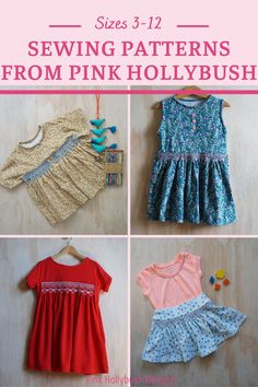 sewing patterns from pink hollybush for children's clothing and accessories, including dresses