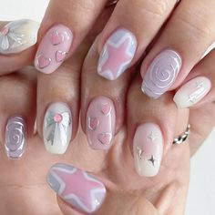 Bow Nail Designs, Kawaii Nail Art, Chrome Nails Designs, Y2k Nails, Really Cute Nails, Kawaii Nails, Short Acrylic Nails Designs, Star Nails, Pink Acrylic Nails