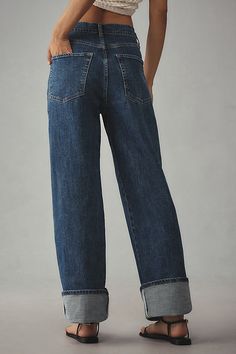 From holy-grail tees and perfectly fitted jeans to laidback dresses, PILCRO is on everyone’s most-wanted-wardrobe list. | High-Rise Straight-Leg Cuffed Jeans by Pilcro in Blue, Women's, Size: 26, Cotton/Elastane at Anthropologie