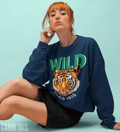 Wild Tiger Sweatshirt | Tiger Pullover Sweatshirt | Tiger shirt | Unisex | Carib Ibis Crew Neck Pullover Wild Tiger, Tiger Shirt, Pullover Sweatshirt