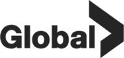 an arrow pointing to the word global in black and white, on a white background