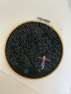 15x15 cm Embroidery hoop on black cotton fabric Embroidery On Dark Fabric, Rain Embroidery, Black On Black Embroidery, Embroidery Lessons, Under The Rain, Black Cotton Fabric, Modern Embroidery