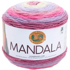 a ball of yarn with the word mandala on it in pink and blue