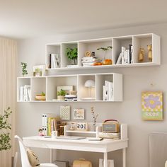 a white desk and chair in a room