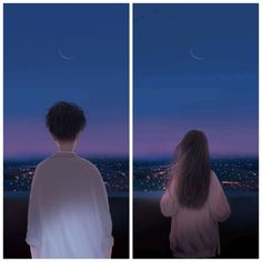 two people looking out at the night sky