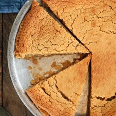 a pie sitting on top of a metal pan