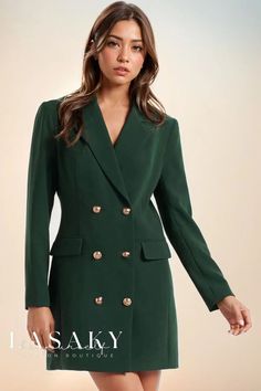 Lasaky - Double Breasted Blazer Dress with Lapel Collar Long Coat Dress, Blazer Mini Dress, Long Overcoat, Langer Mantel, Blazer And Shorts, Work Looks, Double Breasted Blazer, Dress Cuts, Clothes Collection