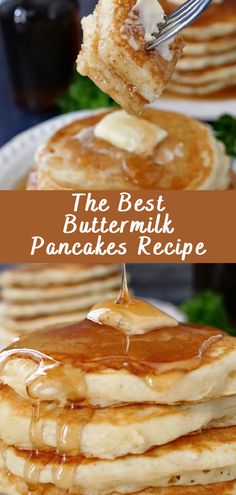 the best buttermilk pancakes recipe is made with only three ingredients, and it's super easy to make