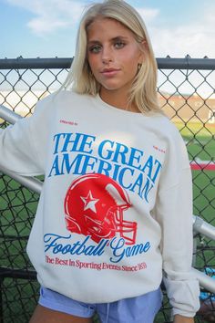 charlie southern: great american football game sweatshirt – Riffraff Americana Graphic Tee, Fall Saturday, Vintage Helmet, Football Vintage, Football Sunday, Blue Football, Gameday Outfit, Top Graphic Tees, Football Game