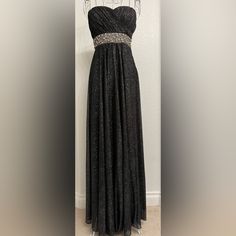 Beautiful Strapless Black Dress With Tons Of Shimmer And A Bejeweled High Waisted Belt. New. Excellent Condition. Size 5. Sparkle Bridesmaid Dress, Black Formal Prom Dresses, Strapless Black Dress, Formal Prom Dress, Black Strapless Dress, Black Formal, Beaded Belt, Formal Dresses Prom, Prom Dress