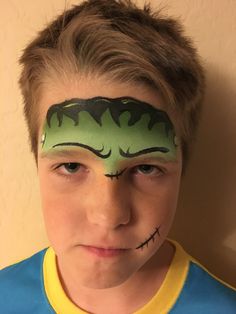 Halloween Party Face Painting, Easy Face Painting Ideas For Halloween, Adult Face Painting Halloween, Halloween Carnival Face Painting, Basic Halloween Face Paint, Halloween Face Paint Boys, Frankenstein Makeup For Kids, Halloween Kid Face Paint