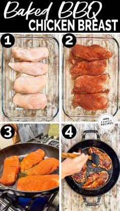 This 30 Minute Baked BBQ Chicken Breast is a summer recipe you can enjoy all year long! The chicken is slathered in a sweet, smoky, savory spice blend, covered in BBQ sauce, then baked until tender and juicy. Serve this Oven-Baked BBQ Chicken with any of your favorite summer side dishes. It's a meal that the whole family will love that takes just 5 minutes to prep. Serve this BBQ Oven Baked Chicken as is or shred it up and use it in another recipe! Dinner Prep Ideas For The Week, Basalmic Chicken Breast Recipes, Chicken Breast Recipes In Oven, Bbq Chicken In The Oven, Baked Bbq Chicken Breast, Easy Baked Bbq Chicken, Bbq Chicken Healthy, Bbq Baked Chicken Breast, Bbq Baked Chicken