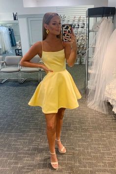 Yellow Homecoming Dress, Prom Dress Yellow, Satin Short Dress, Homecoming Dresses Under 100, Yellow Homecoming Dresses, Short Yellow Dress, Short Satin Dress, Cocktail Dress Yellow, Cute Homecoming Dresses