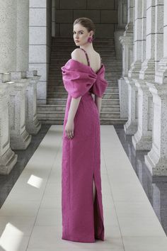 Pink Formal Dress With Draped Sleeves, Elegant Pink Off-shoulder Gown, Pink Off-shoulder Maxi Dress For Evening, Elegant Pink Dress With Draped Sleeves, Pink Off-shoulder Formal Gown, Elegant Pink Off-shoulder Maxi Dress, Luxury Pink Maxi Evening Dress, Luxury Pink Formal Gown, Luxury Pink Formal Maxi Dress