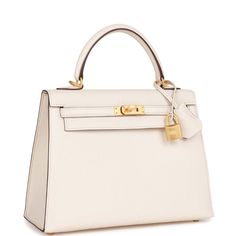 White Luxury Bags With Brass Hardware, Luxury White Bags With Brass Hardware, White Kelly Bag, Hermes Special Order, Hermes Kelly 25, Kelly 25, Kelly Sellier, Bags 2024, Brushed Gold Hardware