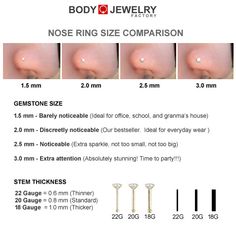 an info sheet showing how to use nose ring size comparison