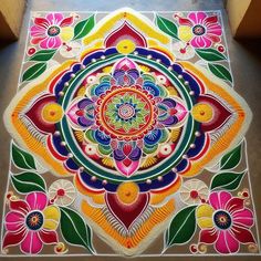 Rangoli design 3d Rangoli, Big Rangoli, Colorful Rangoli, Simple Flower Design, Indian Rangoli, Simple Rangoli Designs Images, Big Rangoli Designs, New Rangoli Designs, Festival Decor