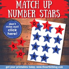 a poster with red, white and blue stars on it that says match up number stars