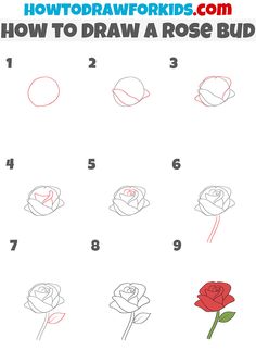 how to draw a rose bud step by step instructions for kids and beginners with pictures