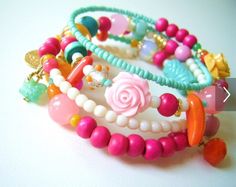 Inspiration Whimsical Multicolor Beaded Jewelry, Vibrant Colorful Beaded Bracelets, Whimsical Colorful Beaded Bracelet, Funky Multicolor Beaded Bracelets, Bohemian Flower-shaped Jewelry With Colorful Beads, Cottage Summer, Jewelry Video, Beads Tutorial, Jewellery Craft