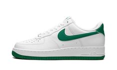 The Nike Air Force 1 Low “Malachite” is a colorway of the retro basketball shoe with green accenting.  The Air Force 1 Low “Malachite” features a white leather construction with Malachite leather Swoosh branding on either side.  More Malachite accenting can be found on the leather heel tab with “Nike Air” branding, and on the “Nike Air Force 1” detailing on the tongue tag.  Rounding out the look, a green “Air” logo appears on the heel of white midsole.  Release date: December 12, 2023 Air Logo, Retro Basketball Shoes, Retro Basketball, Spaghetti Strap Bodycon Dress, Nike Air Force 1 Low, Stadium Goods, Boho Floral Dress, Cotton Bottoms, December 12