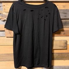 Brand New Boutique Top. Super Cute Black Key Holes! Size Medium Black Ripped Tops For Streetwear, Trendy Black Ripped Tops, Black Ripped Crew Neck Top, Ripped Black Tops For Summer, Ripped Black Top For Summer, Black Ripped Tops For Summer, Casual Black Ripped T-shirt, Western Cardigan, Sparkly Crop Tops